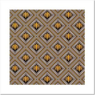 Art Deco Pattern No 83 - Yellow - Clamshell Vintage Pattern Posters and Art